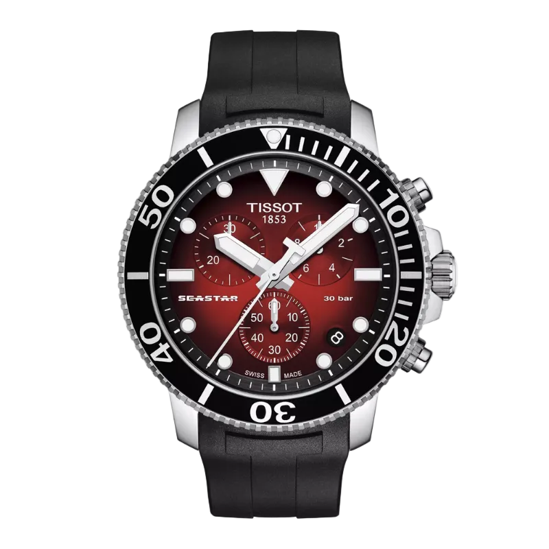 Tissot Seastar 1000 Chronograph - Dark Red Dial (Rubber Strap)