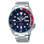 Seiko 5 Sports SRPD53K1 with blue dial, red and blue bezel and steel bracelet