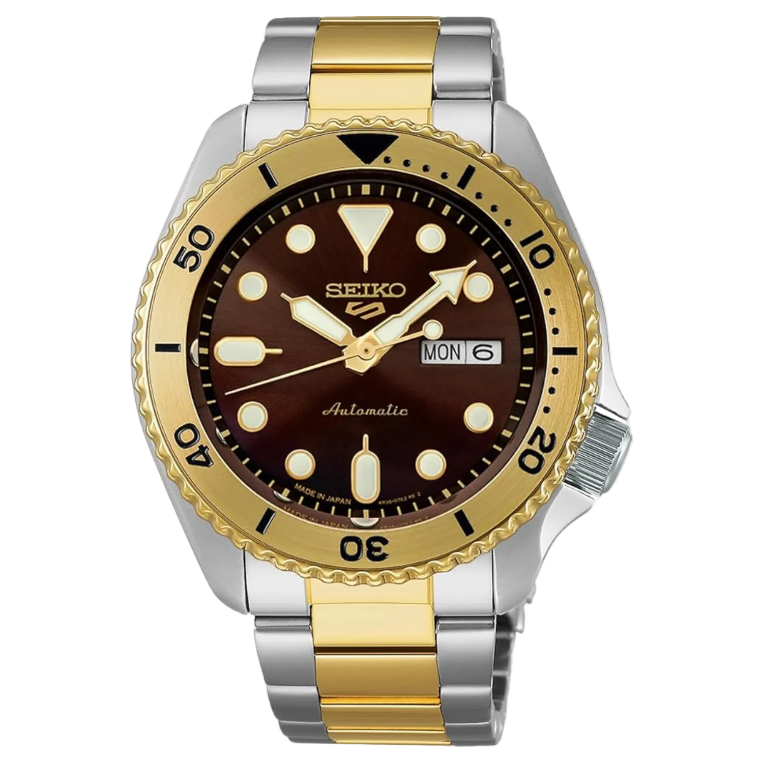 Seiko 5 Sports Automatic – rudas ciferblatas (dviejų atspalvių apyrankė)